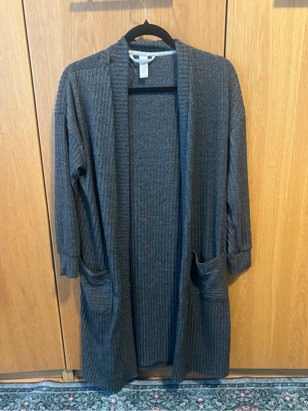 Joe Fresh Charcoal Ribbed Open Front Cardigan Coatigan - Picture 5 of 5